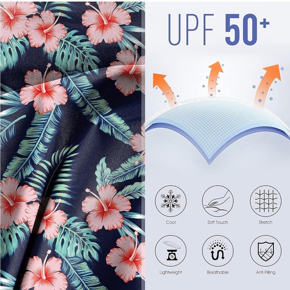 Tropical Floral Biker Swim Shorts with Pockets - Picture 5 of 10